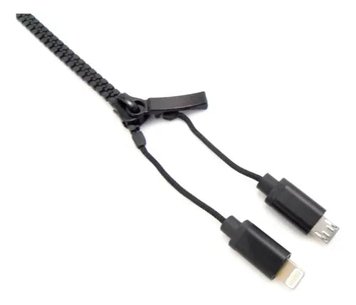 Cable Zipper doble función con conectores para iPhone y Android