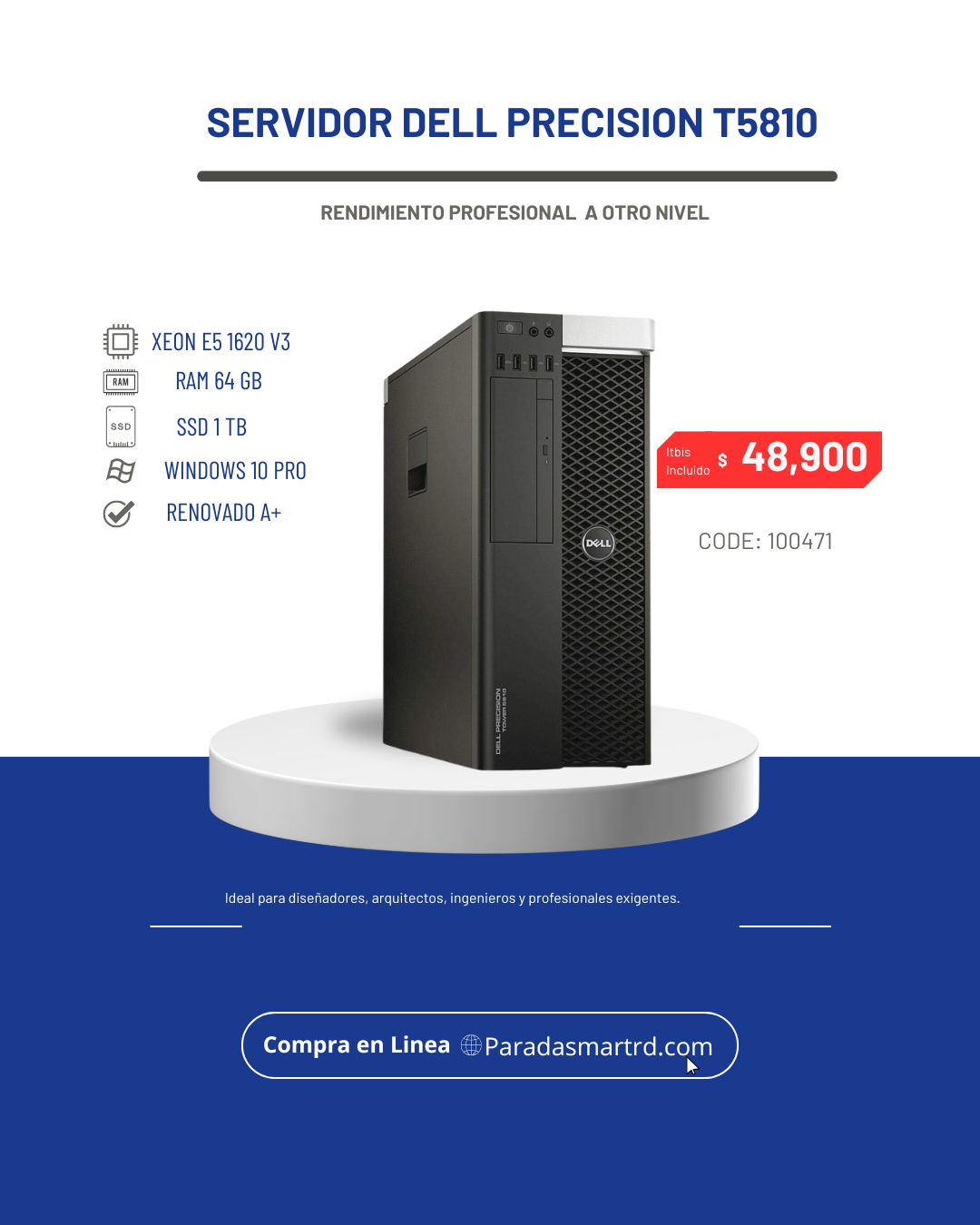 Servidor Dell Precision T5810 Xeon E5 | 64 GB | SSD de 1 TB