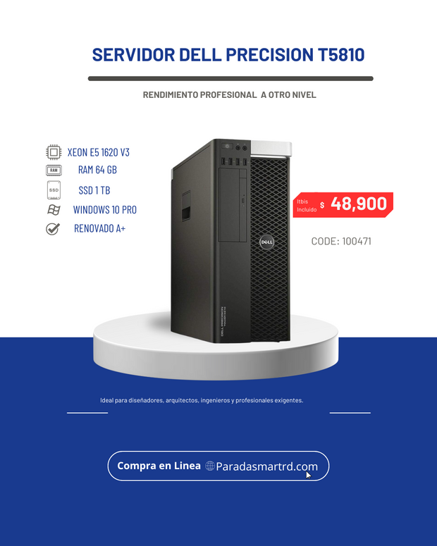 Servidor Dell Precision T5810 Xeon E5 | 64 GB | SSD de 1 TB